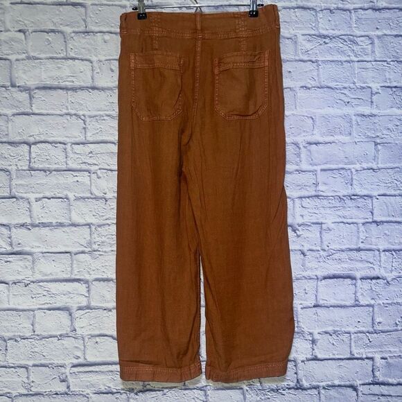American Eagle Pants Women's 12 Rust Linen Lagenlook Wide Leg Cropped High Waist - Picture 2 of 10